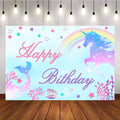 Mocsicka Unicorn and Mermaid Happy Birthday Party Decor Little Stars Undersea Photo Backdrop-Mocsicka Party