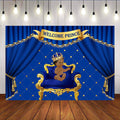 Mocsicka Welcome Prince Baby Shower Backdrop Royal Boy Blue Curtain Photo Background-Mocsicka Party
