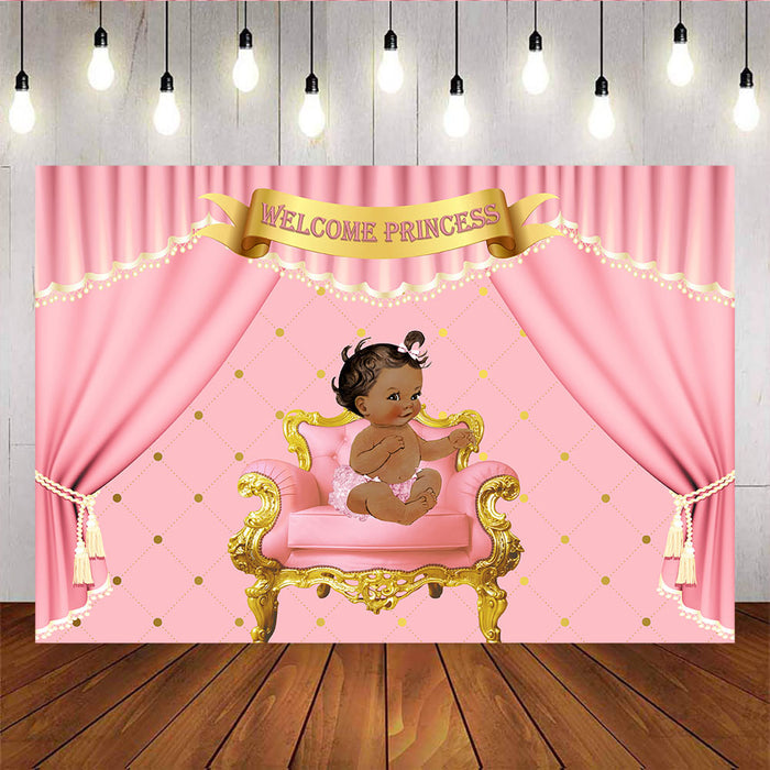 Mocsicka Welcome Princess Baby Shower Backdrop Royal Girl Pink Curtain Photo Background-Mocsicka Party