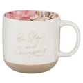 Mug White Floral Strong & Courageous Josh. 1:9