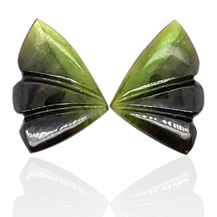 Natural Watermelon Tourmaline Butterfly Carved Pair | Size:15x11mm - The LabradoriteKing