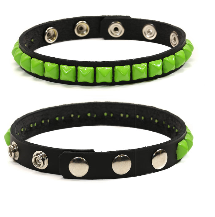 Neon Green Stud 1 Row Black Studded Leather Armlet Armband