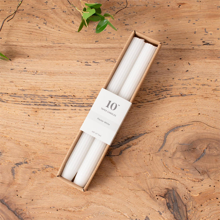 Plaster White Ribbed Taper Candle