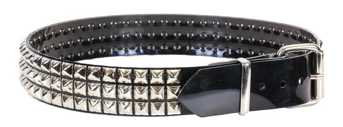 PVC Vinyl Black 3 Row Studded Punk Influenced Belt By Funk Plus