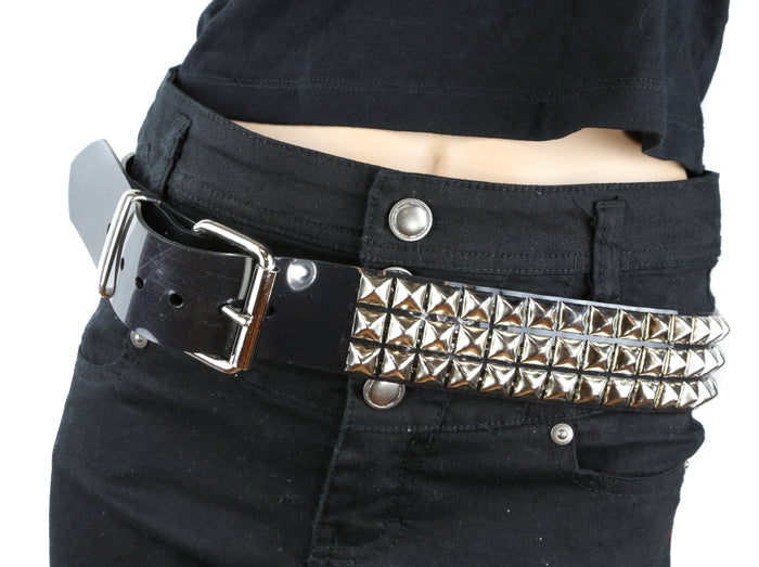 PVC Vinyl Black 3 Row Studded Punk Influenced Belt By Funk Plus
