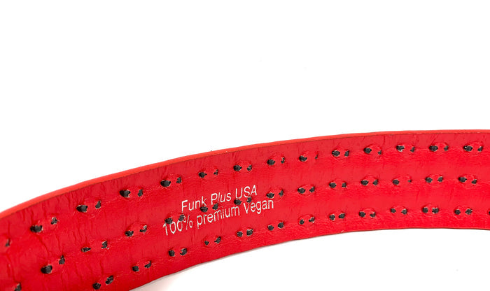 Red Patent Vegan 3 Row Gun Metal Pyramid Studded Belt By Funk Plus