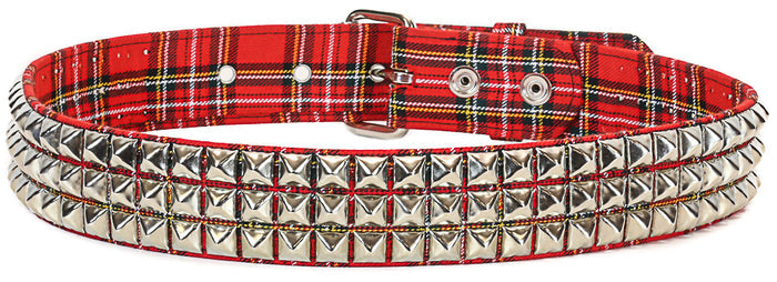 Red Plaid 3 Row Studded Punk Influenced Belt By Funk Plus