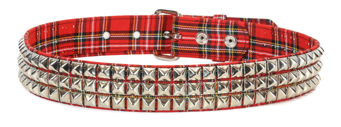 Red Plaid 3 Row Studded Punk Influenced Belt By Funk Plus