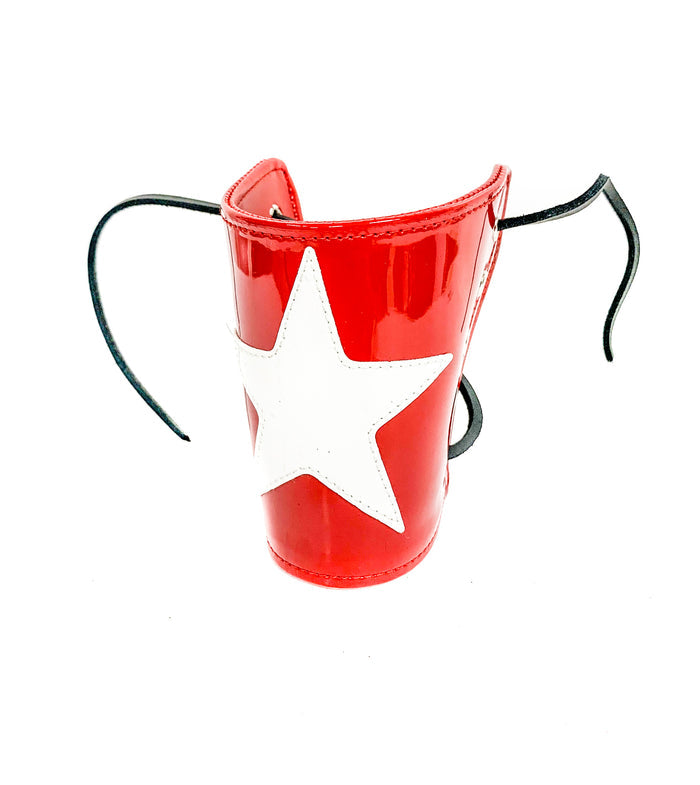 Red  Star Cross Lace Up Wide Bracer Bracelet