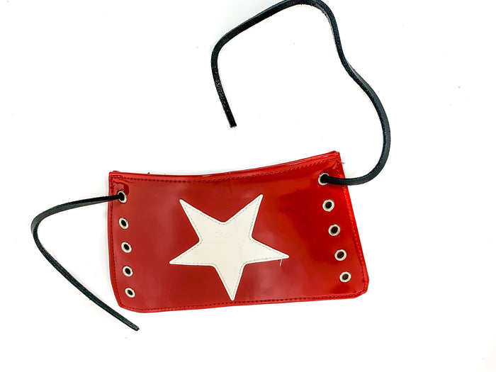 Red  Star Cross Lace Up Wide Bracer Bracelet