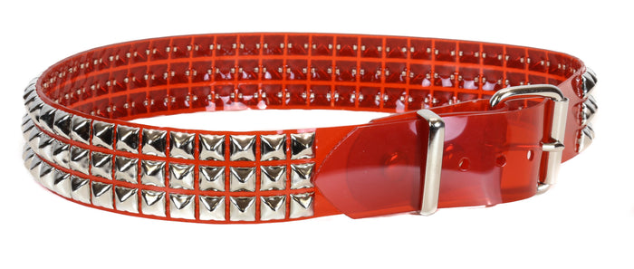 Red Vinyl Black 3 Row Studded Punk Influenced Belt By Funk Plus
