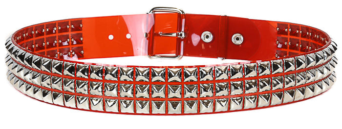 Red Vinyl Black 3 Row Studded Punk Influenced Belt By Funk Plus