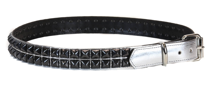 Silver Patent 2 Row Studded Punk Influenced Belt By Funk Plus