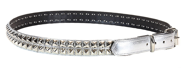 Silver Patent 2 Row Studded Punk Influenced Belt By Funk Plus