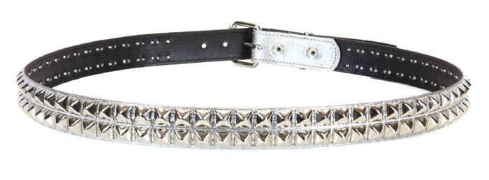 Silver Patent 2 Row Studded Punk Influenced Belt By Funk Plus