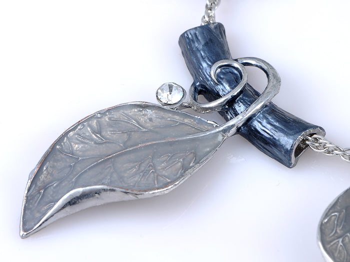 Silver Tone Vine  Leaf Pendant Necklace