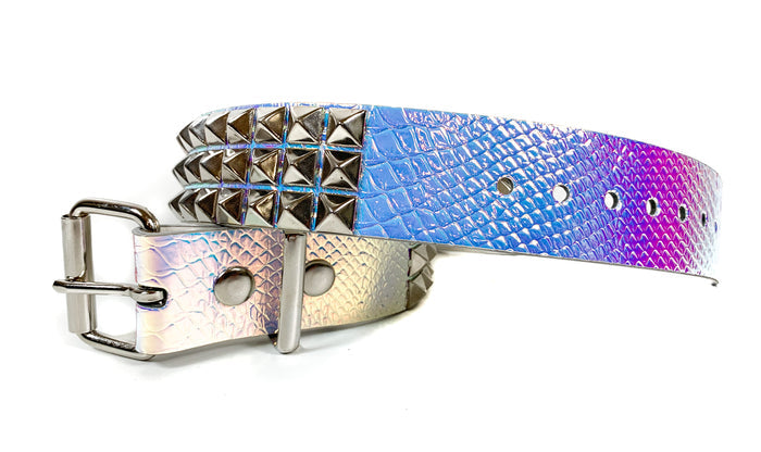 Snake Rainbow Vegan 3 Row Silver Pyramid Studded Belt By Funk Plus