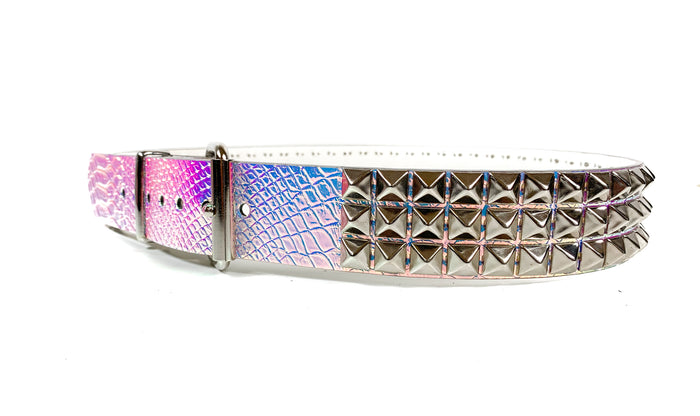 Snake Rainbow Vegan 3 Row Silver Pyramid Studded Belt By Funk Plus