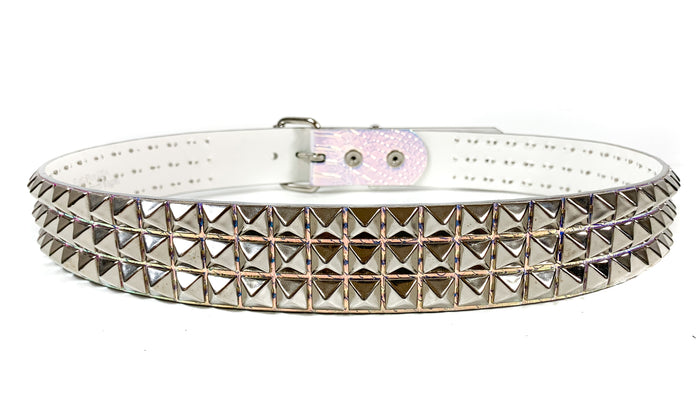 Snake Rainbow Vegan 3 Row Silver Pyramid Studded Belt By Funk Plus