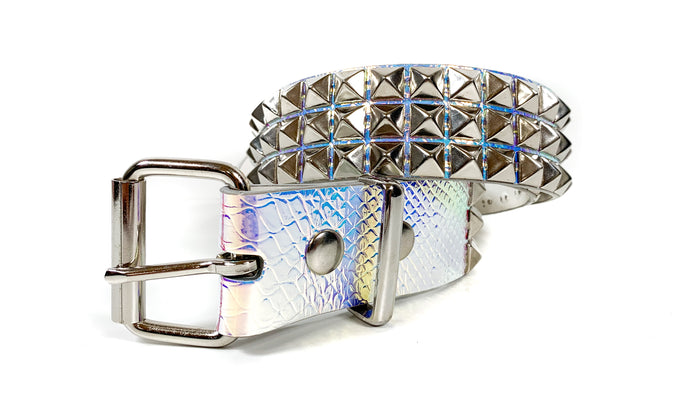 Snake Rainbow Vegan 3 Row Silver Pyramid Studded Belt By Funk Plus