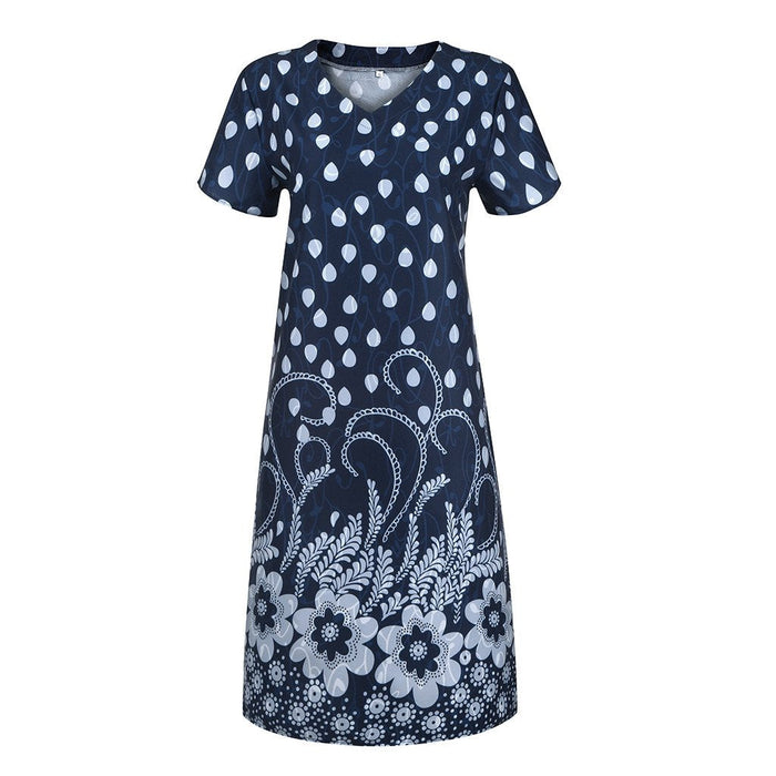 Summer Dot Floral Print V-Neck Short Sleeves Midi Dress