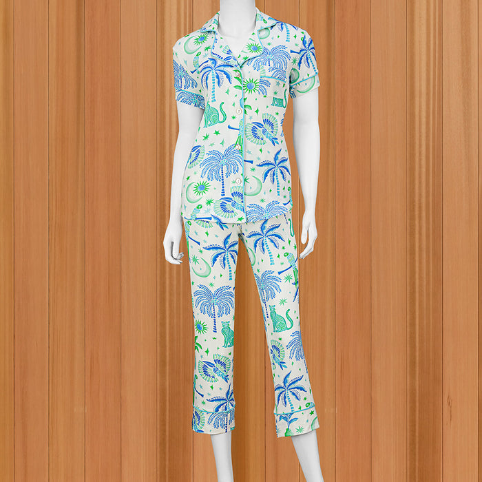 The Cat's Pajamas Women's Pima Knit Capri Pajama Set, Toucan Terrace