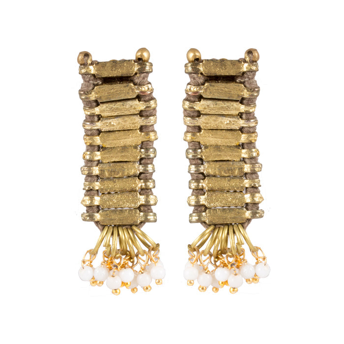 Tribal Gold Earrings in Taupe - Handmade in Egypt