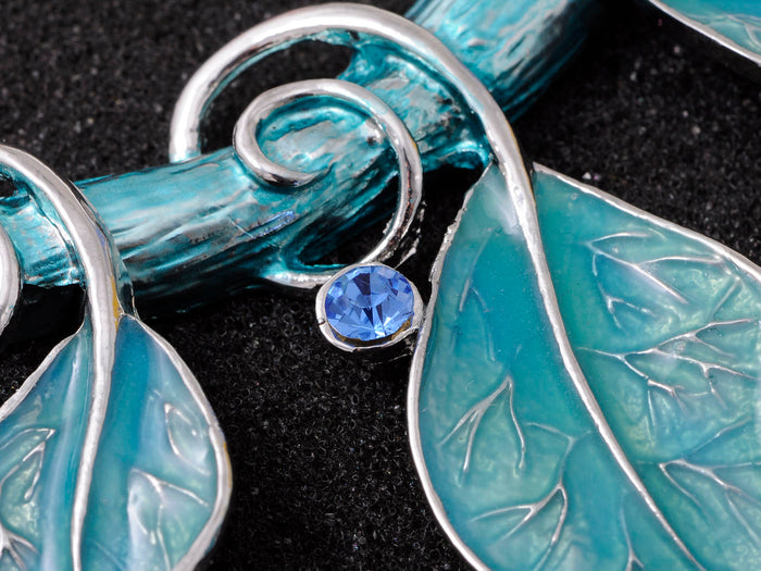 Turquoise Color Painted Enamel Vine Leaf Gypsy Blue Gems Pendant Necklace - ALILANG.COM