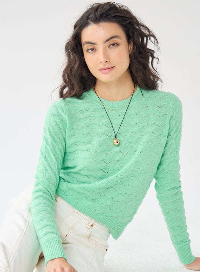 Wavy Pointelle Crew-Sweaters-Uniquities
