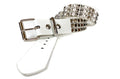 White Patent Vegan 3 Row Silver Pyramid Studded Belt By Funk Plus