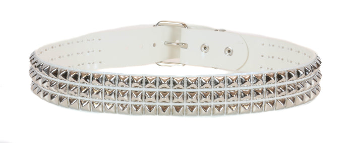 White Vinyl Black 3 Row Studded Punk Influenced Belt By Funk Plus