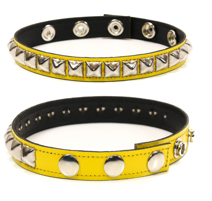 Yellow 1 Row Black Studded Leather Armlet Armband
