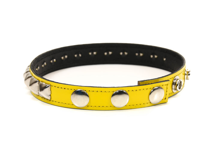 Yellow 1 Row Black Studded Leather Armlet Armband