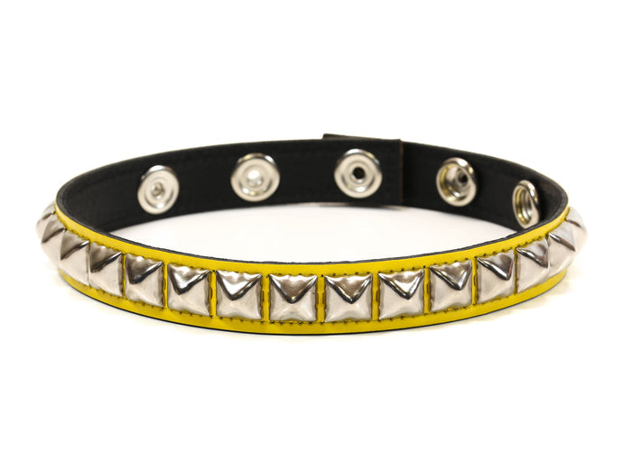 Yellow 1 Row Black Studded Leather Armlet Armband