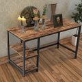 Yori Industrial 55 Inch Wood and Metal Desk with 2 Shelves, Black and Brown