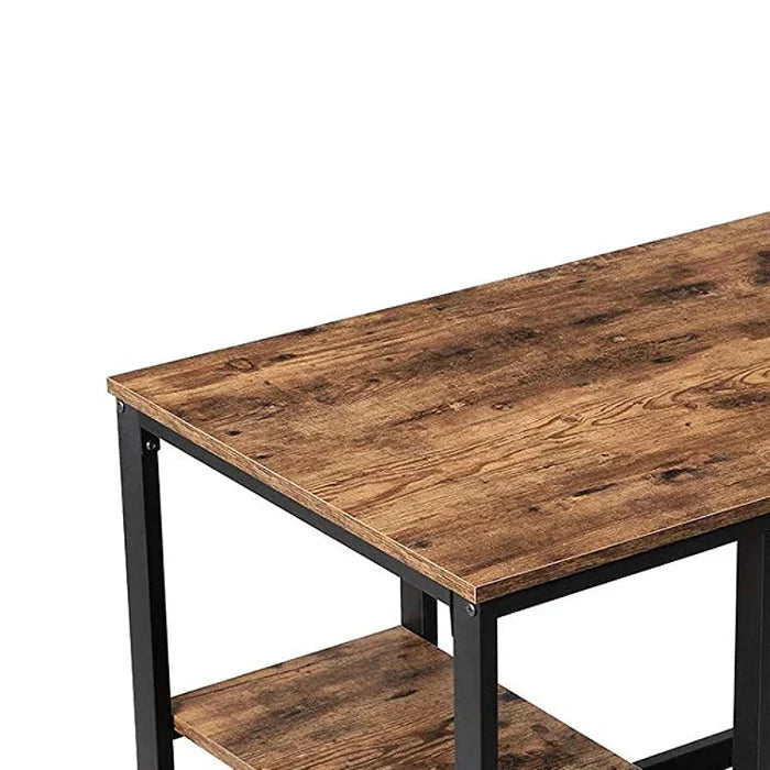 Yori Industrial 55 Inch Wood and Metal Desk with 2 Shelves, Black and Brown