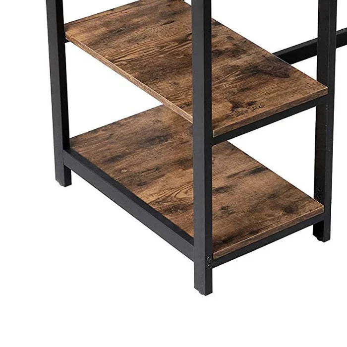Yori Industrial 55 Inch Wood and Metal Desk with 2 Shelves, Black and Brown